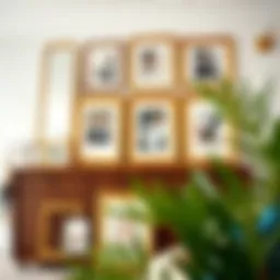 Elegant arrangement of gold metal frames showcasing artwork