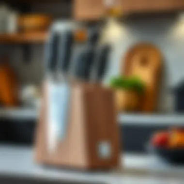 Elegant knife block set displayed on a kitchen countertop