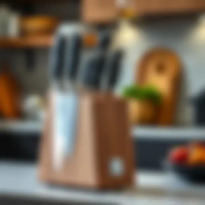 Elegant knife block set displayed on a kitchen countertop