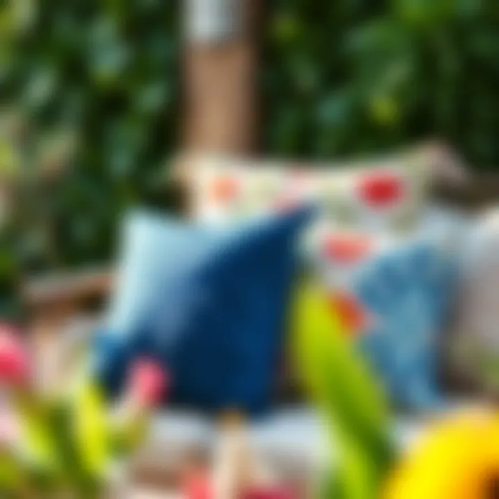 Stylish Throw Pillows on Patio Chair Close-up of stylish throw pillows on a patio chair