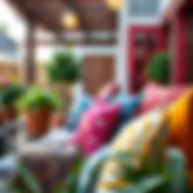 Vibrant Outdoor Space with Colorful Throw Pillows Vibrant outdoor patio with colorful throw pillows