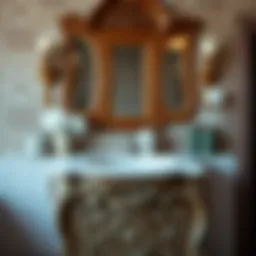 Elegant wooden bathroom vanity showcasing intricate carvings