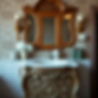 Elegant wooden bathroom vanity showcasing intricate carvings