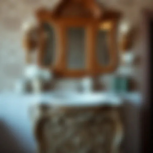 Elegant wooden bathroom vanity showcasing intricate carvings