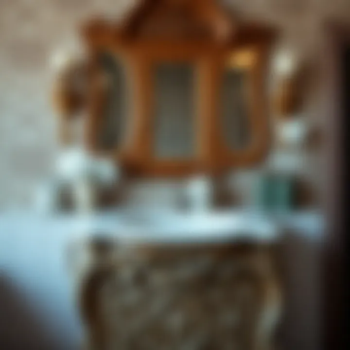 Elegant wooden bathroom vanity showcasing intricate carvings