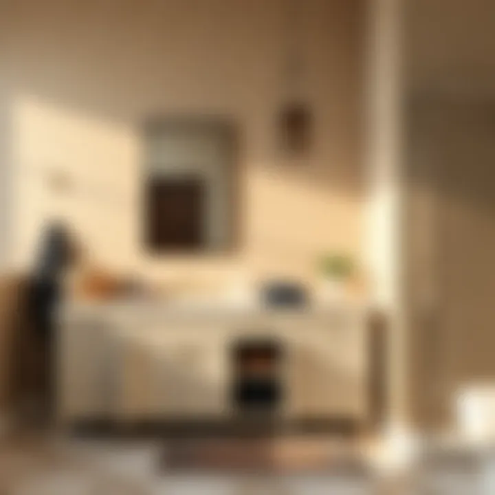 Spacious bathroom vanity with ample storage options and stylish accessories