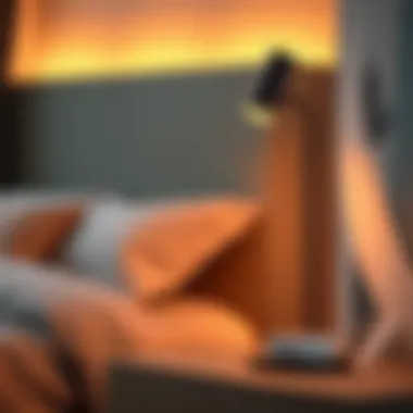 Modern bedside lamp with ambient lighting and charging feature