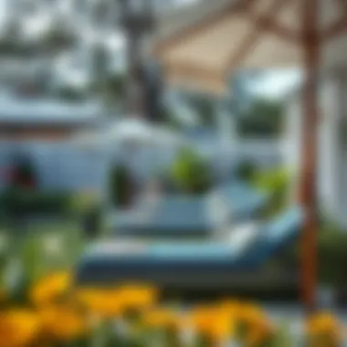 Stylish Arrangement of Chaise Lounges in a Garden Stylish arrangement of chaise lounges in garden
