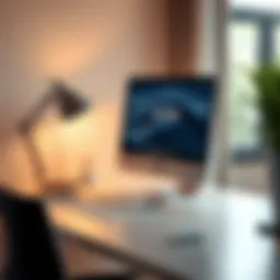 Sleek small computer desk with iMac setup