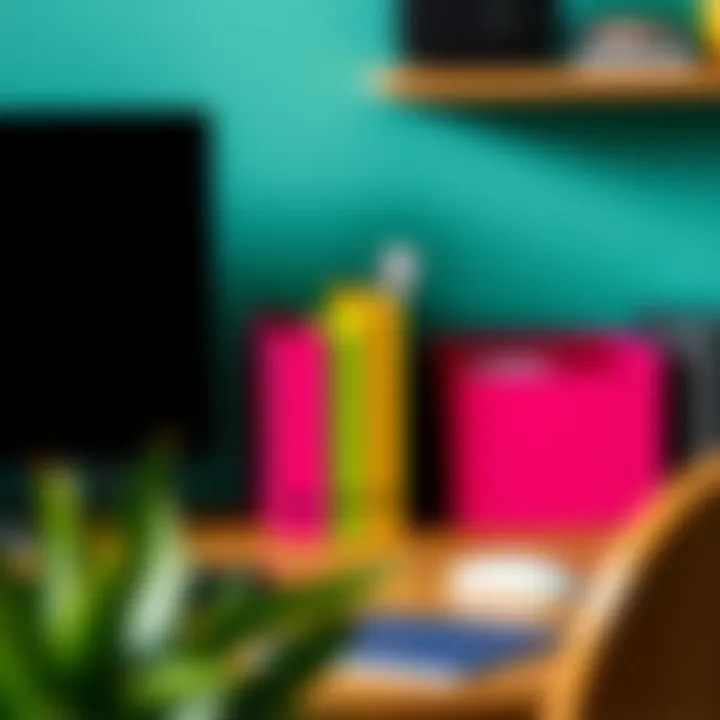 Colorful vertical desk organizers enhancing workspace