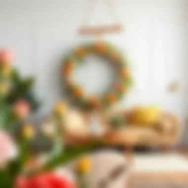 Modern Decor with Floral Wreaths A modern interior decorated with an elegant artificial floral wreath enhancing the space.