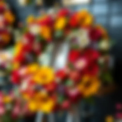 A beautifully arranged artificial floral wreath showcasing vibrant colors and intricate details.