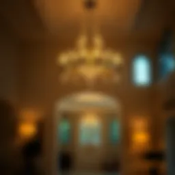 Modern chandelier illuminating a stylish foyer