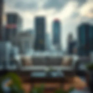 Mobile Couch Against a City Backdrop A cozy mobile couch set against a vibrant city backdrop