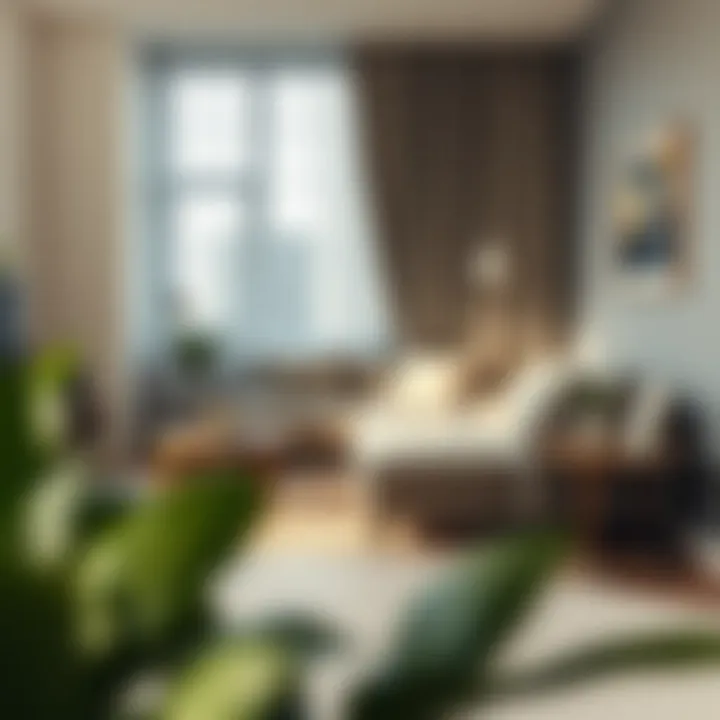 An elegant mobile couch arrangement in a compact apartment