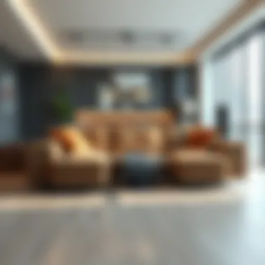 Modern Mobile Couch in Urban Living Space A stylish mobile couch with wheels in a modern living room