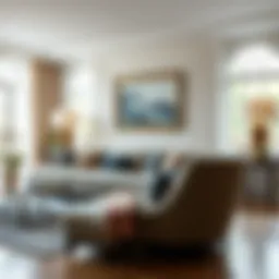 Elegant living room featuring a stylish couch and accent chair