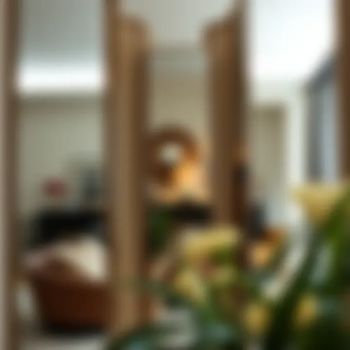 Artistic arrangement of multiple mirrors creating depth in a cozy space