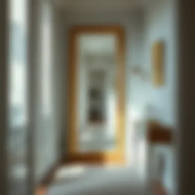 Floor length mirror enhancing natural light in a bright hallway