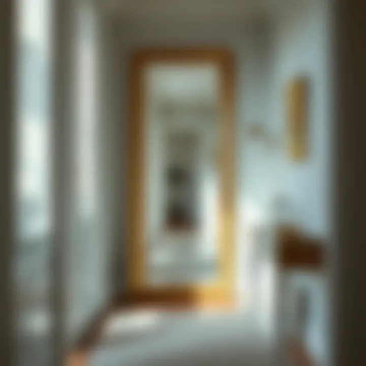 Floor length mirror enhancing natural light in a bright hallway