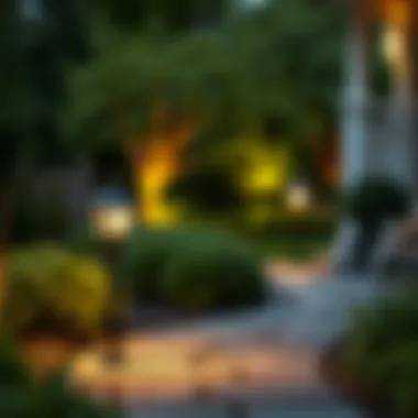 Dimmable Lighting in a Garden Setting Elegant dimmable exterior lights enhancing a garden pathway