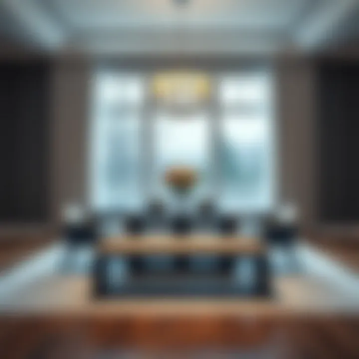 Elegant dining room showcasing a table with a bench