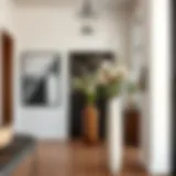 Elegant tall vase showcasing a floral arrangement in a modern entryway