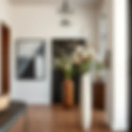 Elegant tall vase showcasing a floral arrangement in a modern entryway