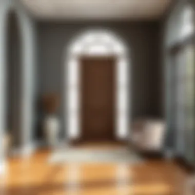 A minimalist entryway design with a tall vase as a focal point
