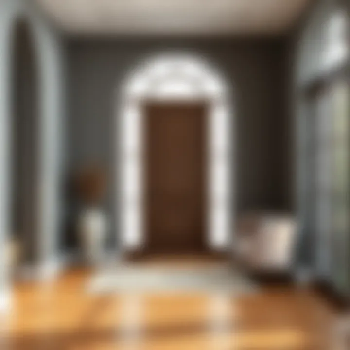 A minimalist entryway design with a tall vase as a focal point