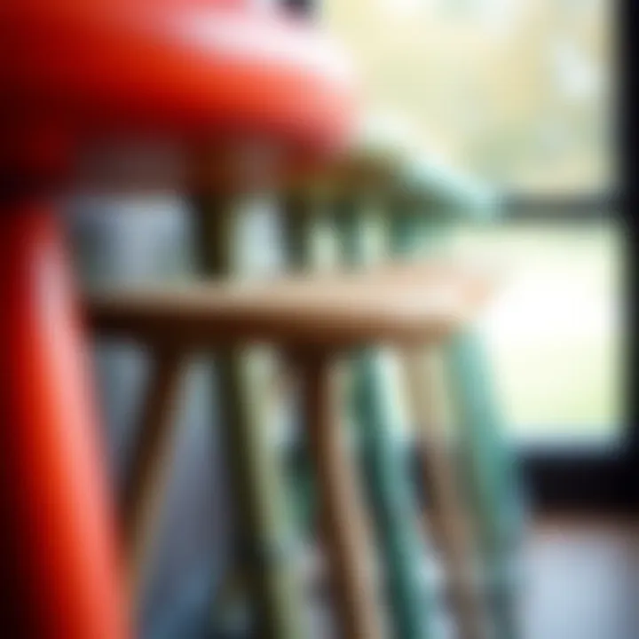 Close-up of unique material bar stools