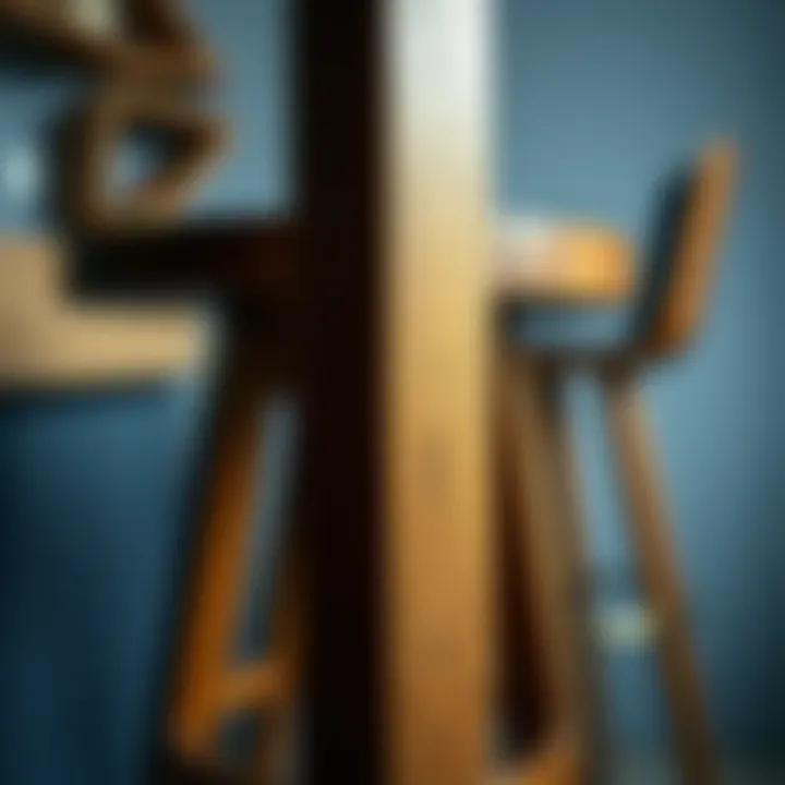 Close-up of the craftsmanship in a wooden bar stool