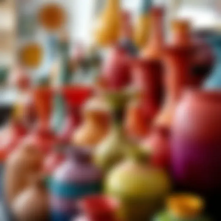 Colorful collection of assorted vases on display