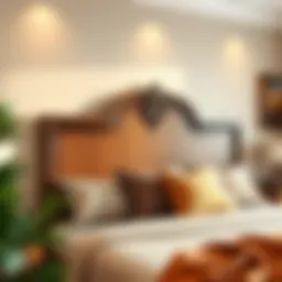 Elegant wooden queen headboard showcasing intricate craftsmanship