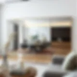 A seamless mirror reflecting a modern living room