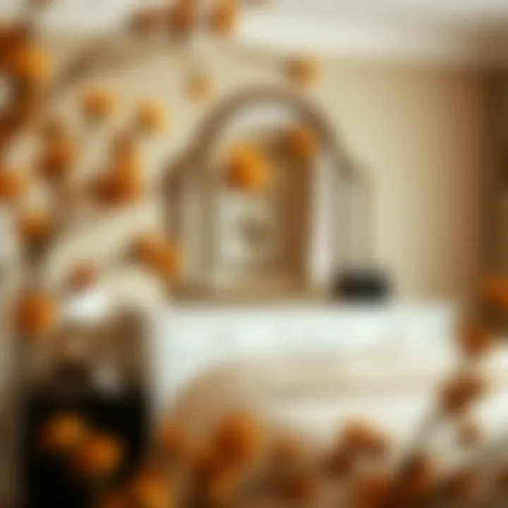 Cozy bedroom with a statement mirror above the dresser