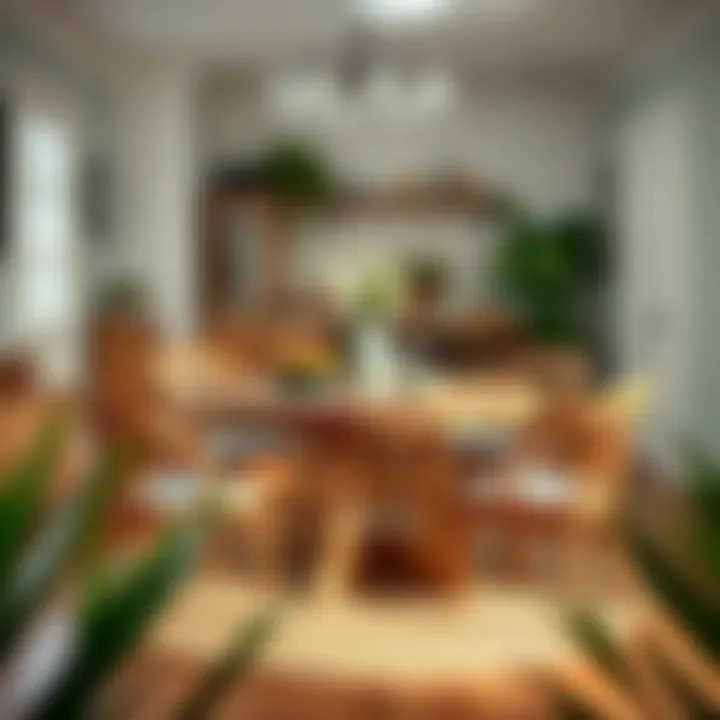 Round kitchen table that comfortably accommodates six chairs