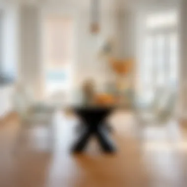 Stylish glass-top kitchen table set in a bright room