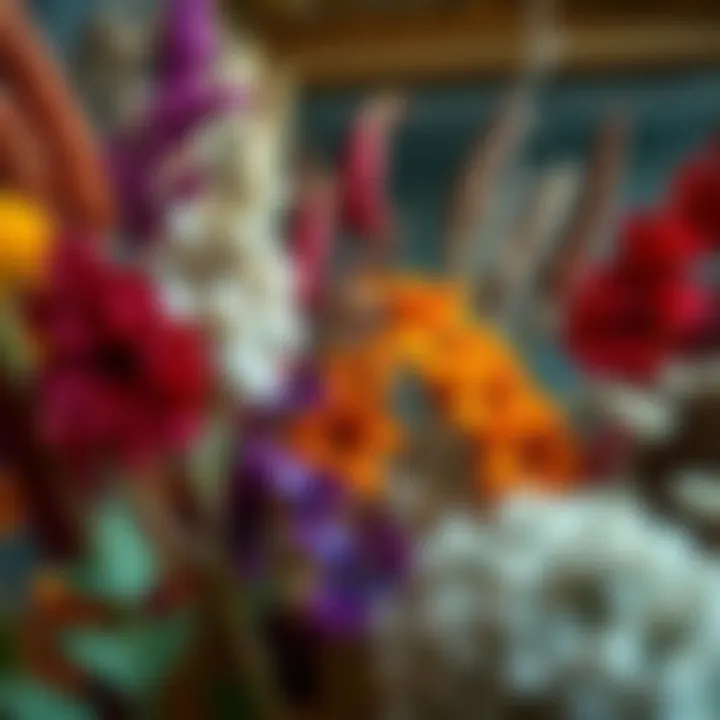 Close-up of vibrant dried flowers in a decorative frame