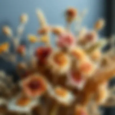Dried flower arrangement showcasing various textures and colors