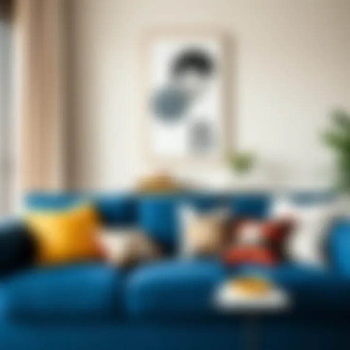 Navy blue couch paired with stylish accessories and decor