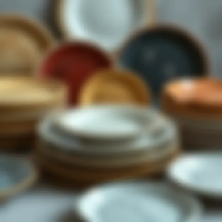 Diverse Materials Used in Dinner Plate Creation A visually striking arrangement of dinner plates made from different materials