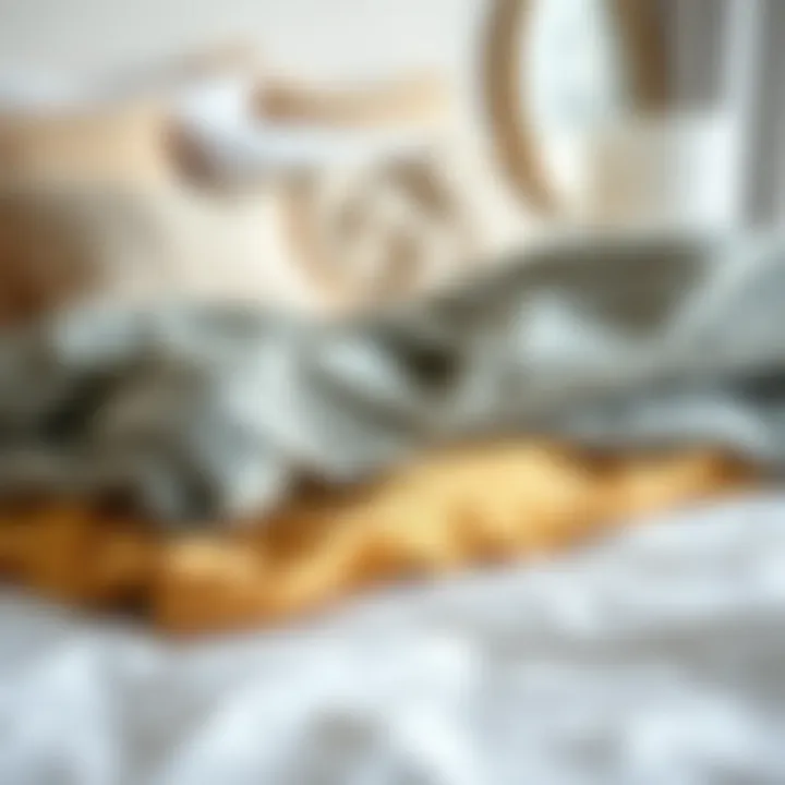 Layered full size bedding featuring various materials