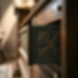 Elegant side drawer design with intricate patterns.