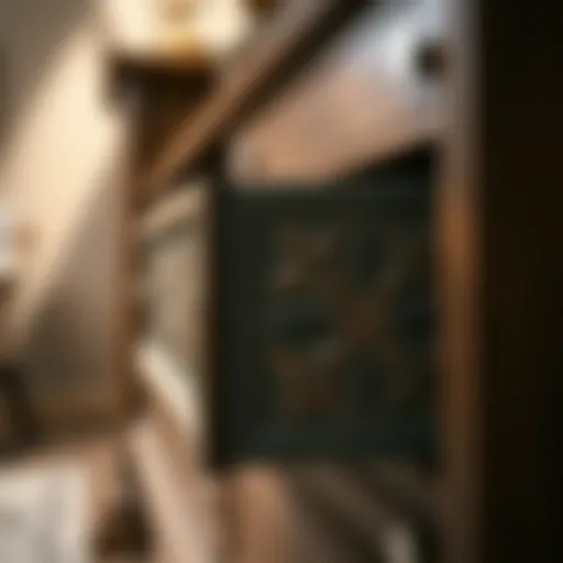 Elegant side drawer design with intricate patterns.