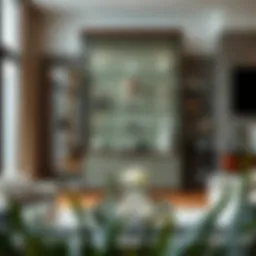Elegant glass display case showcasing collectibles in a modern living room