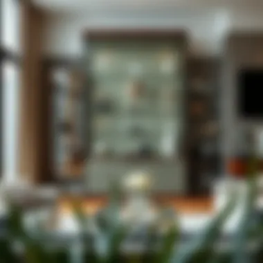 Elegant glass display case showcasing collectibles in a modern living room