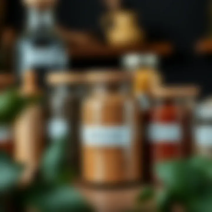Diverse Spices in Labeled Glass Containers Close-up of labeled glass spice jars showcasing various spices