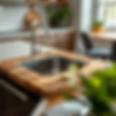 Close-up of a composite cutting board attached to a bar sink