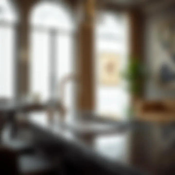 Elegant bar sink with cutting board in a chic entertainment space